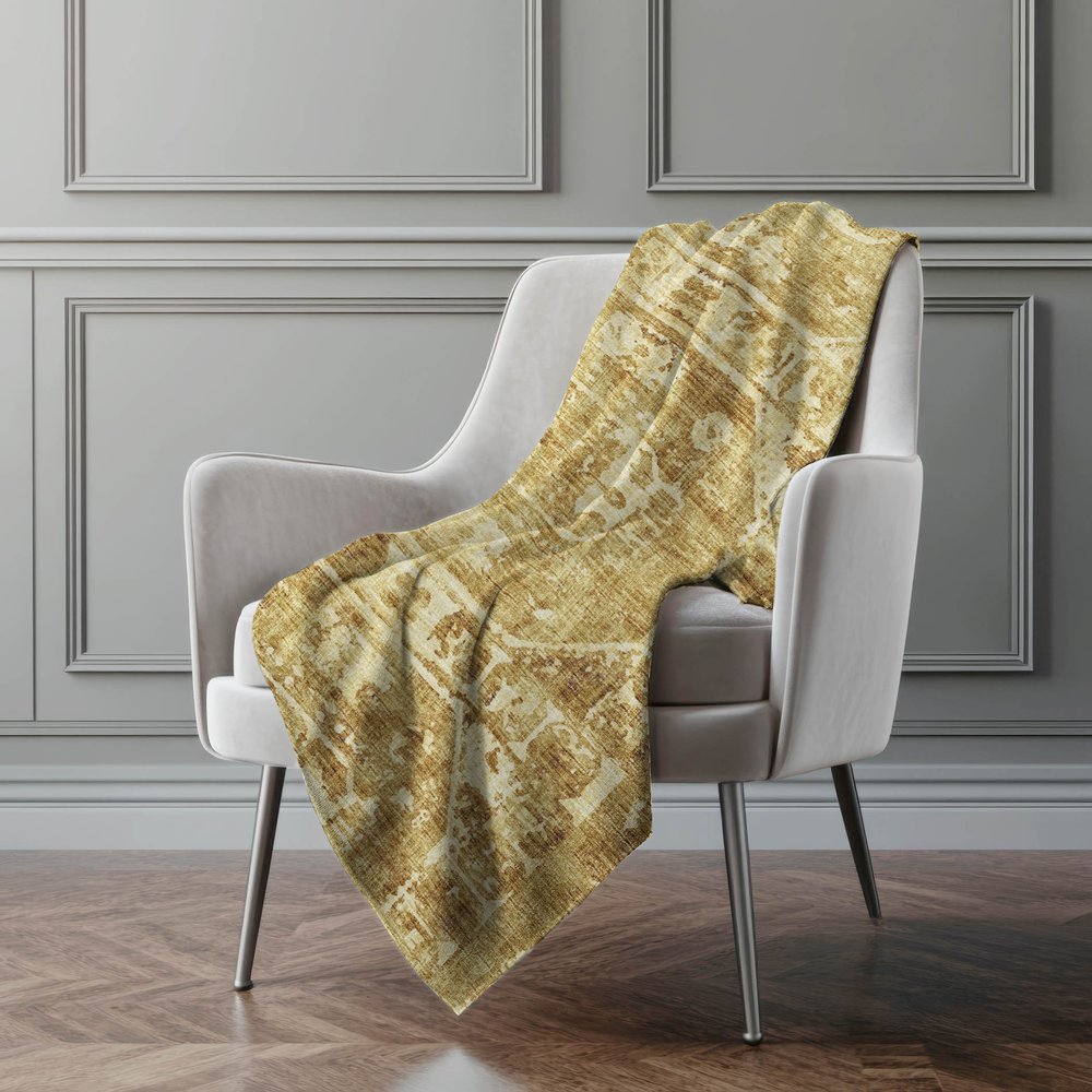 50" X 70" Beige And Tan Damask Polyester Woven Plush Throw Blanket