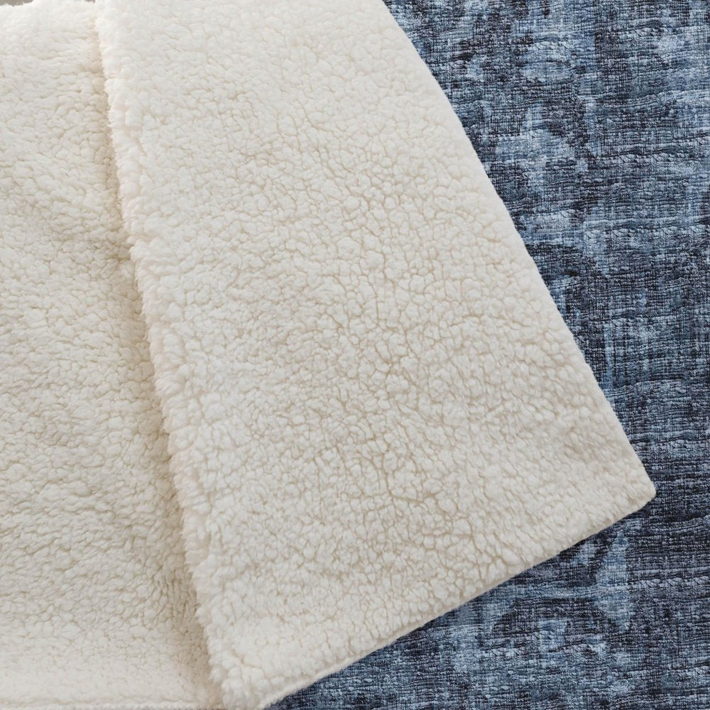 50" X 70" Navy Blue And Gray Damask Polyester Woven Plush Throw Blanket