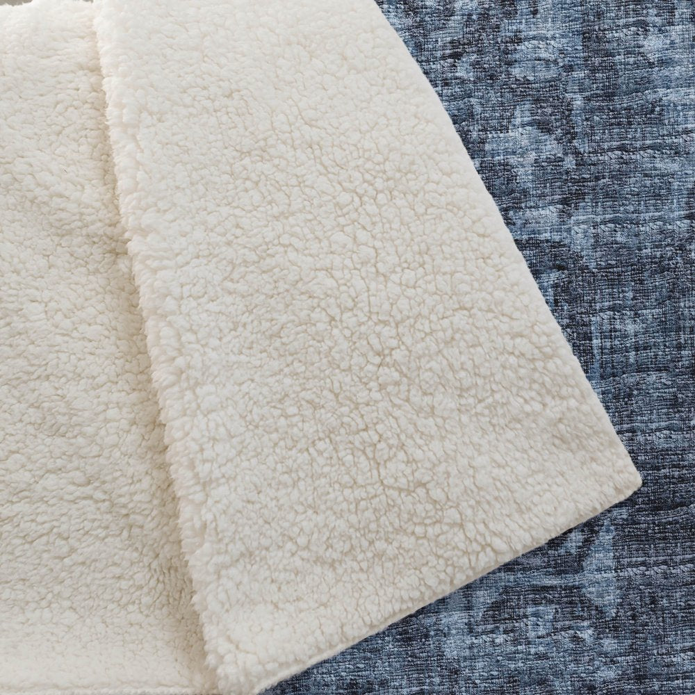 50" X 70" Navy Blue And Gray Damask Polyester Woven Plush Throw Blanket