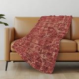 50" X 70" Red And Maroon Damask Polyester Woven Plush Throw Blanket