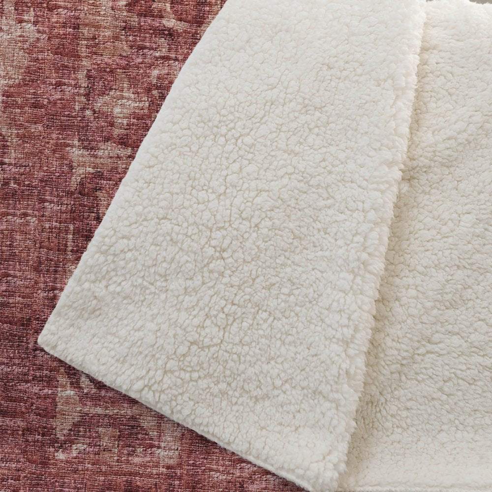 50" X 70" Red And Maroon Damask Polyester Woven Plush Throw Blanket