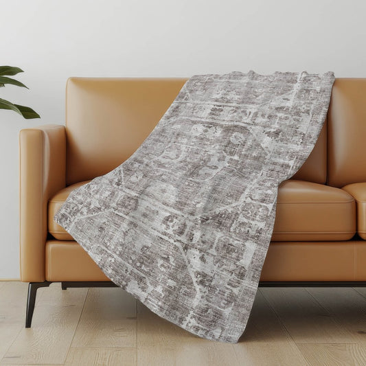 50" X 70" Gray And Charcoal Damask Polyester Woven Plush Throw Blanket