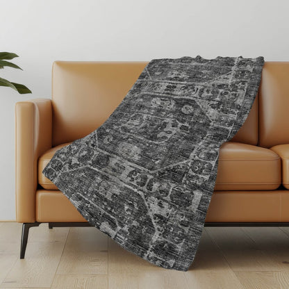50" X 70" Black And Gray Damask Polyester Woven Plush Throw Blanket