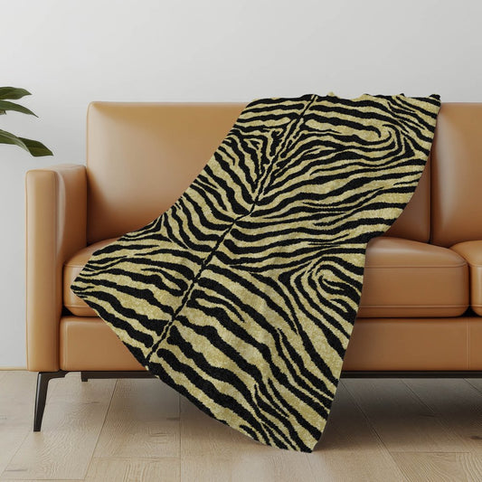 50" X 70" Black And Beige Animal Print Polyester Woven Plush Throw Blanket