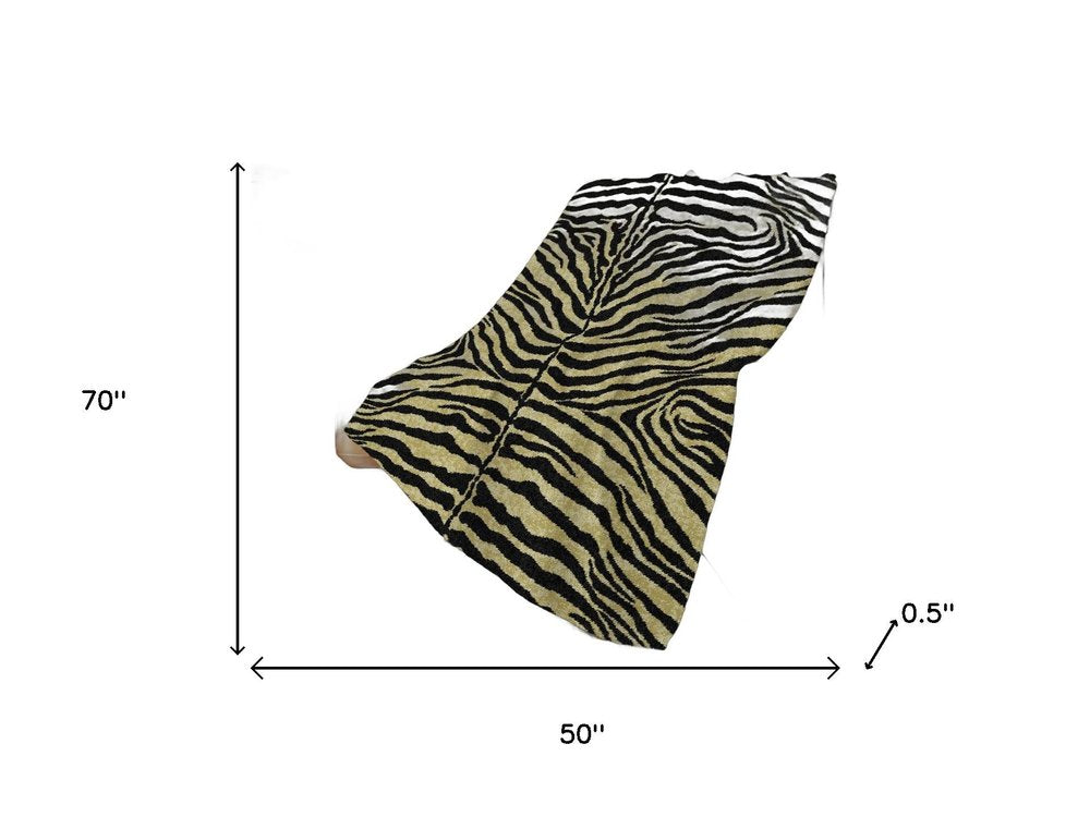 50" X 70" Black And Beige Animal Print Polyester Woven Plush Throw Blanket