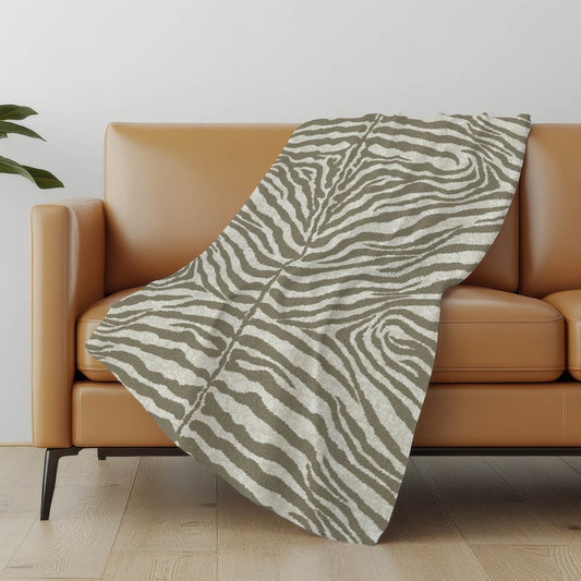 50" X 70" Taupe And Ivory Animal Print Polyester Woven Plush Throw Blanket