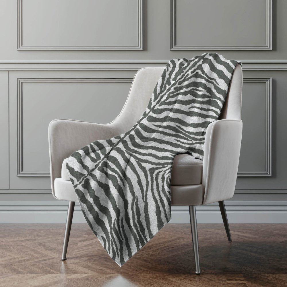 50" X 70" Gray And Ivory Animal Print Polyester Woven Plush Throw Blanket