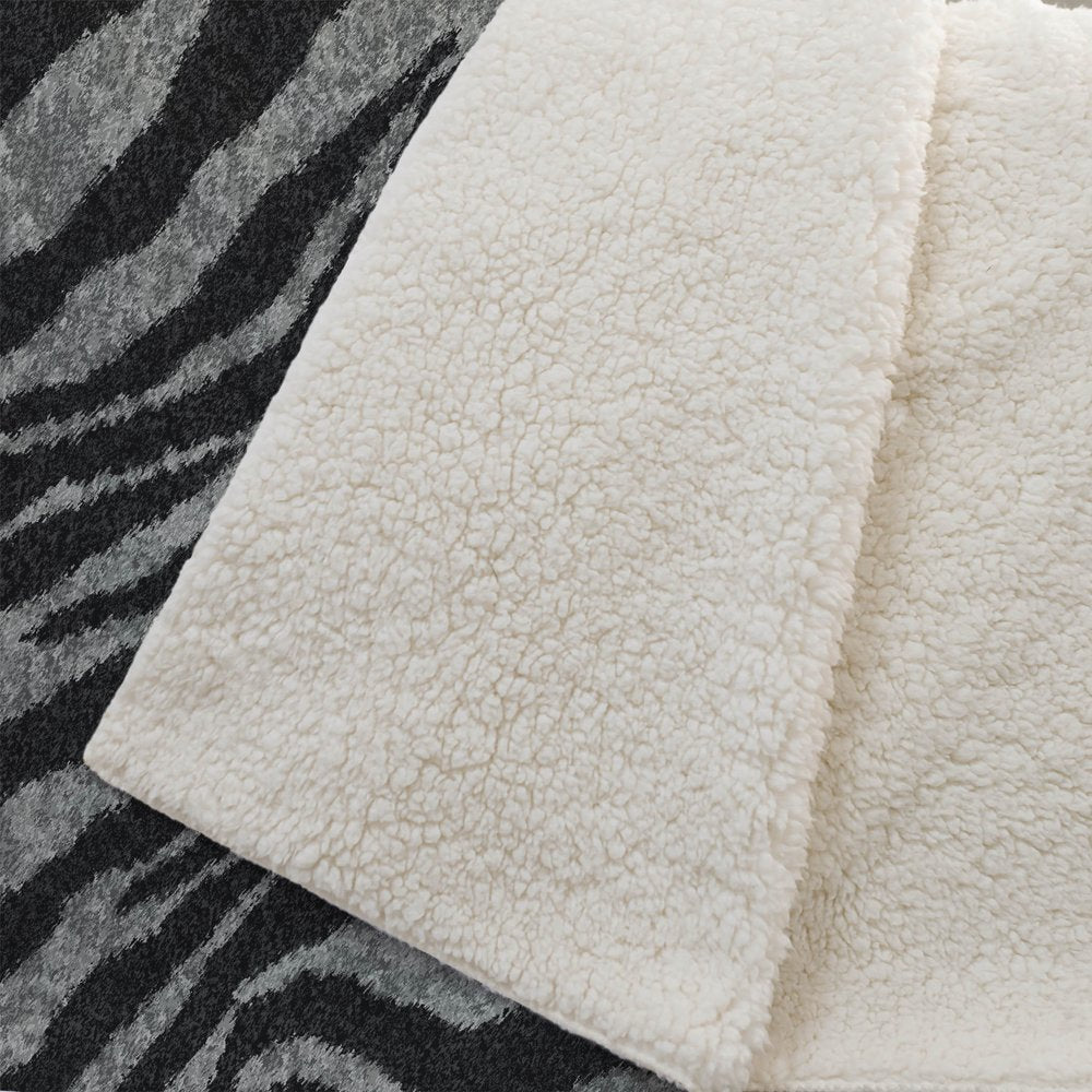 50" X 70" Gray And Black Animal Print Polyester Woven Plush Throw Blanket