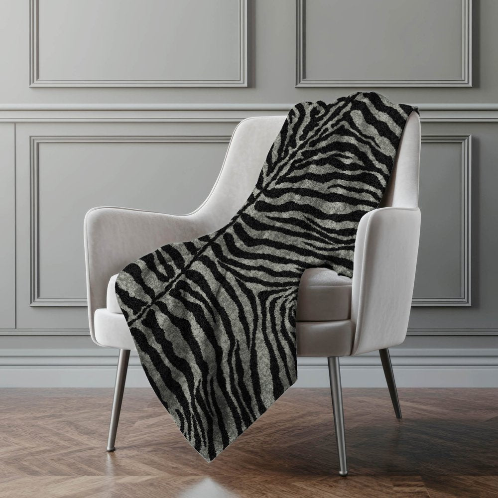 50" X 70" Gray And Black Animal Print Polyester Woven Plush Throw Blanket