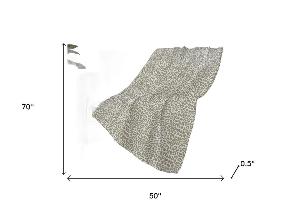 50" X 70" Ivory And Taupe Leopard Plush Throw Blanket