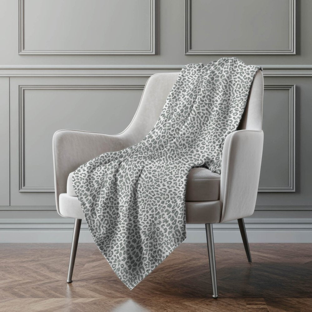 50" X 70" Gray And Ivory Animal Print Polyester Woven Plush Throw Blanket