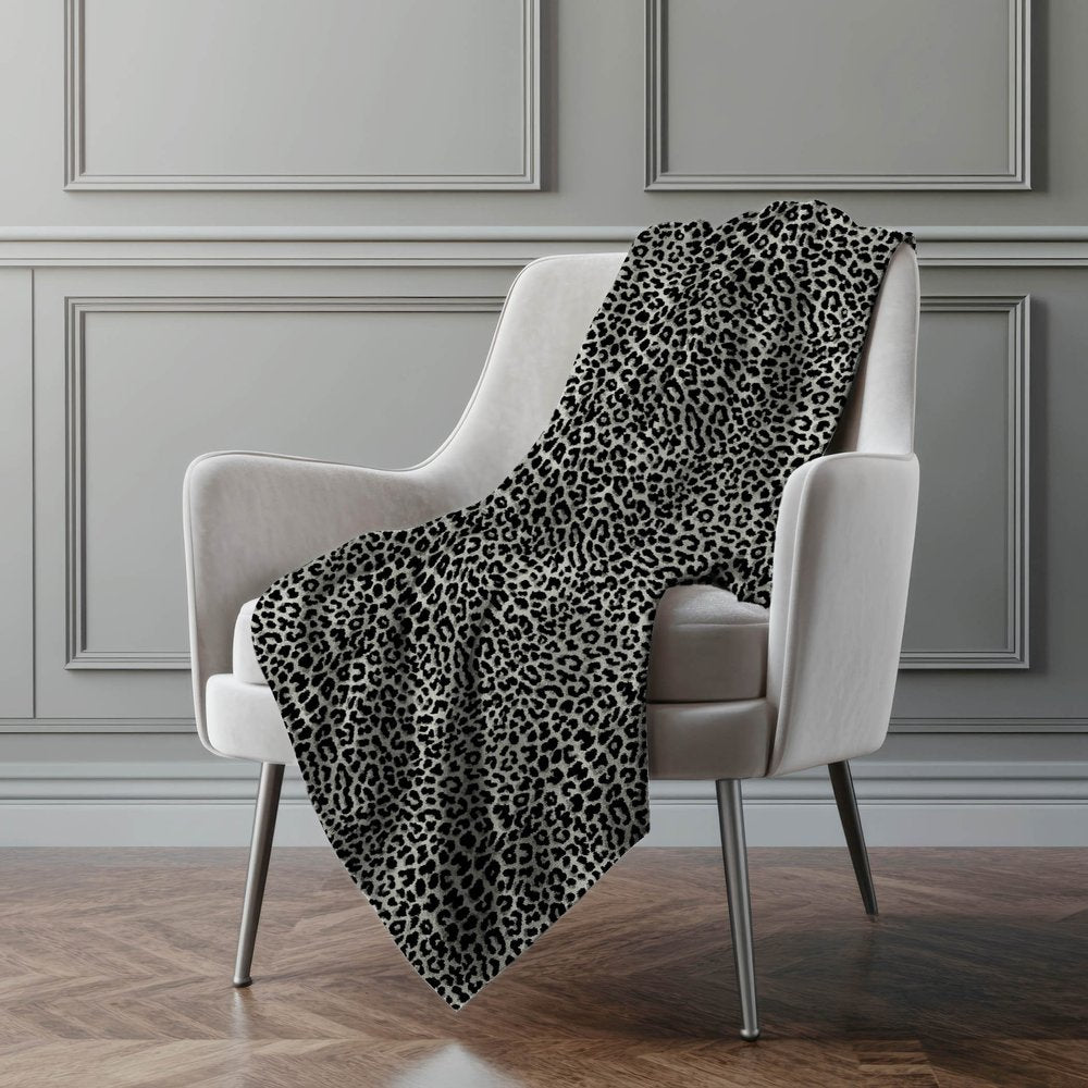 50" X 70" Gray And Black Animal Print Polyester Woven Plush Throw Blanket