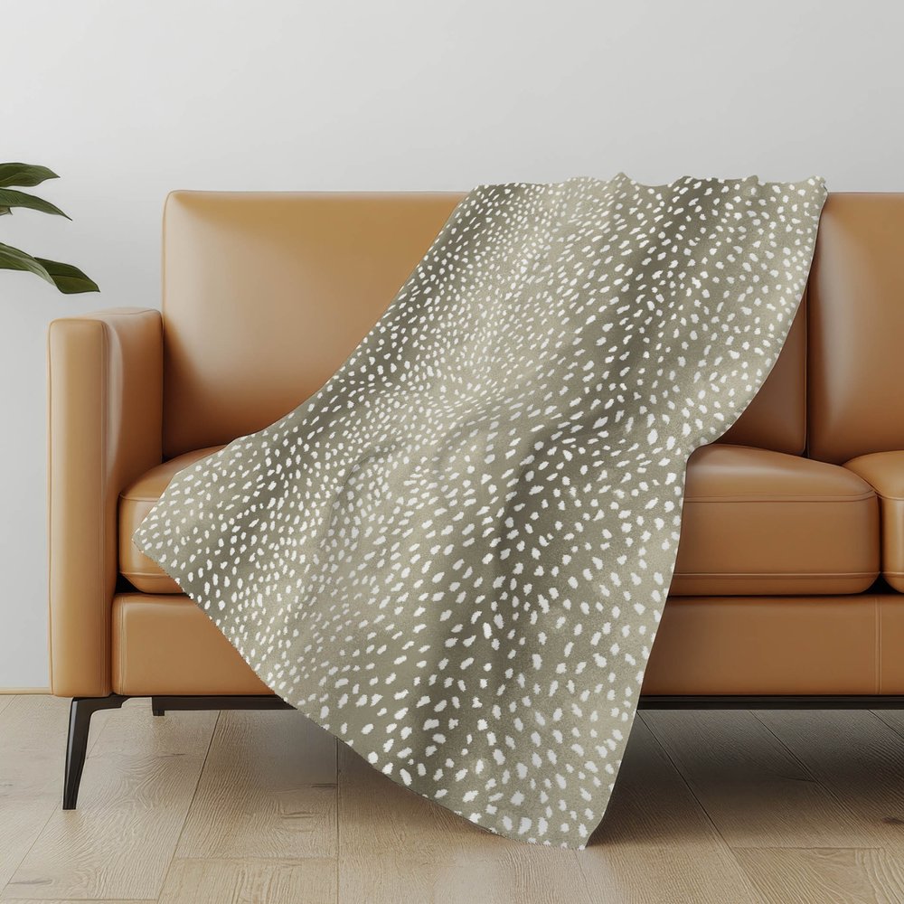 50" X 70" Fawn And Ivory Animal Print Polyester Woven Plush Throw Blanket