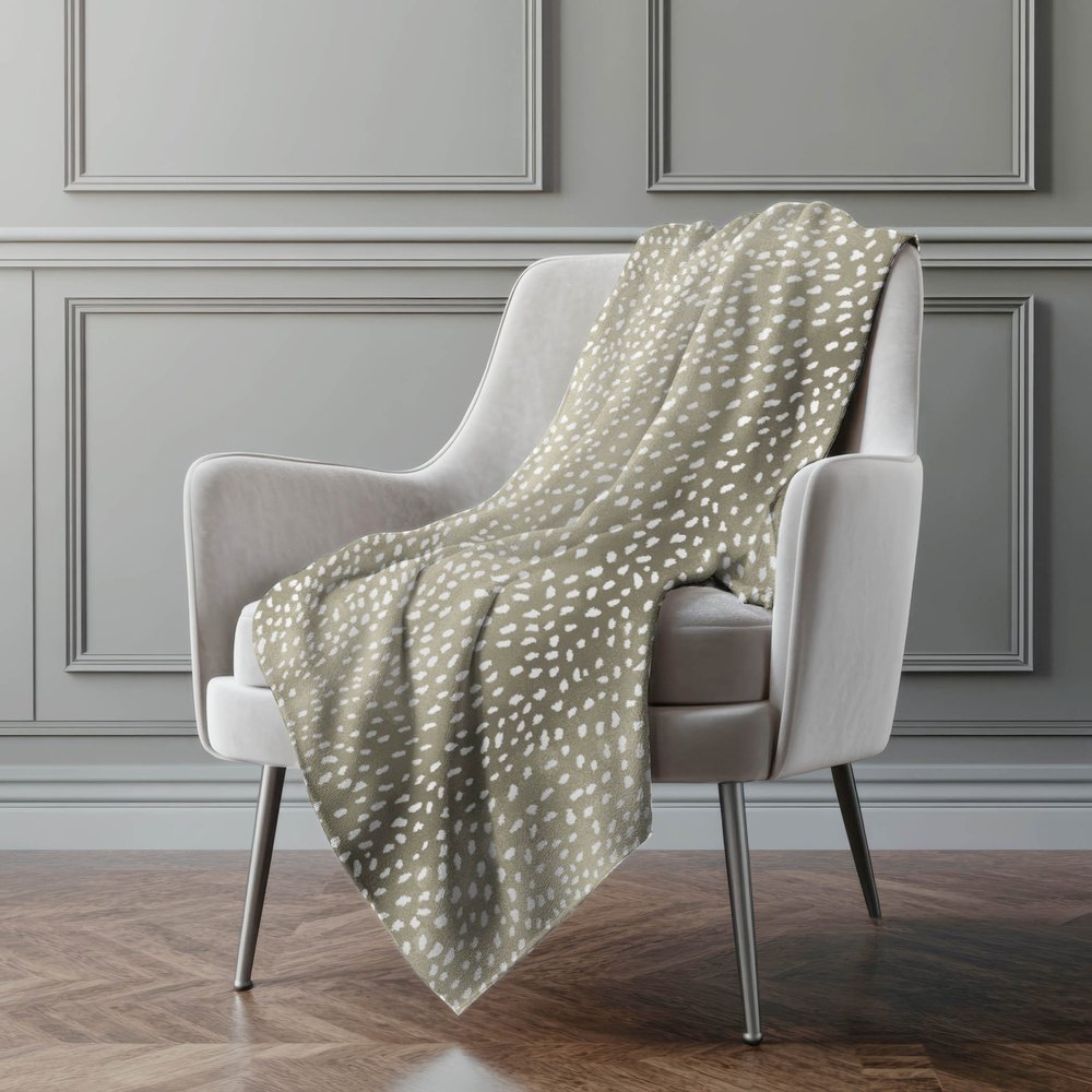 50" X 70" Fawn And Ivory Animal Print Polyester Woven Plush Throw Blanket
