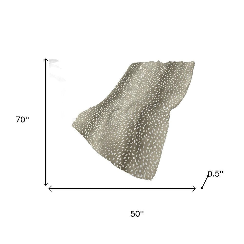 50" X 70" Fawn And Ivory Animal Print Polyester Woven Plush Throw Blanket