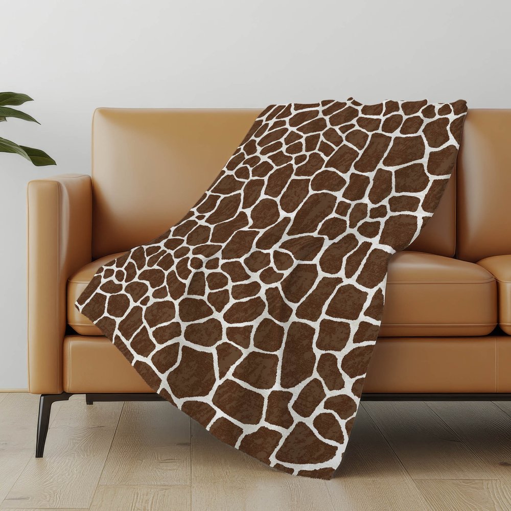 50" X 70" Coffee And Ivory Animal Print Polyester Woven Plush Throw Blanket