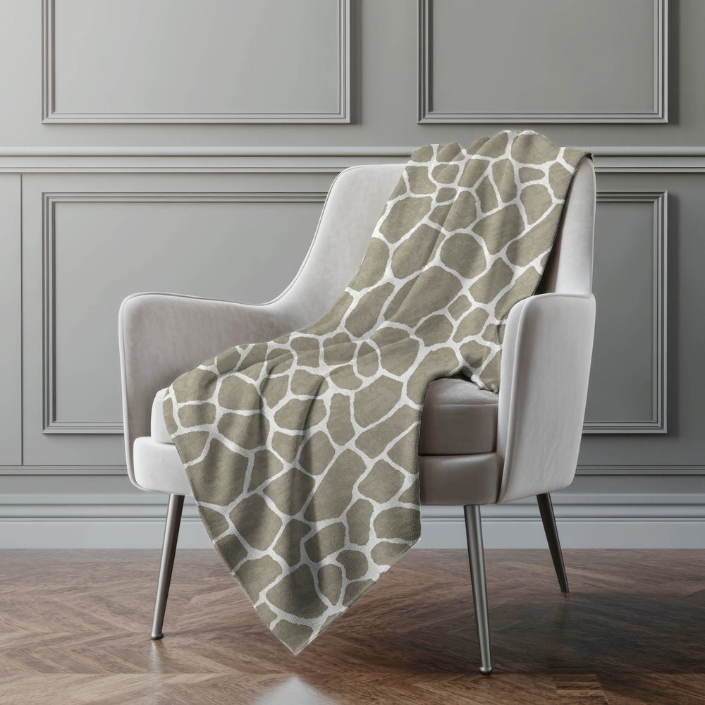 50" X 70" Taupe And Ivory Animal Print Polyester Woven Plush Throw Blanket