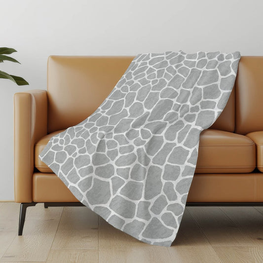 50" X 70" Gray And Ivory Giraffe Microfiber Plush Throw Blanket