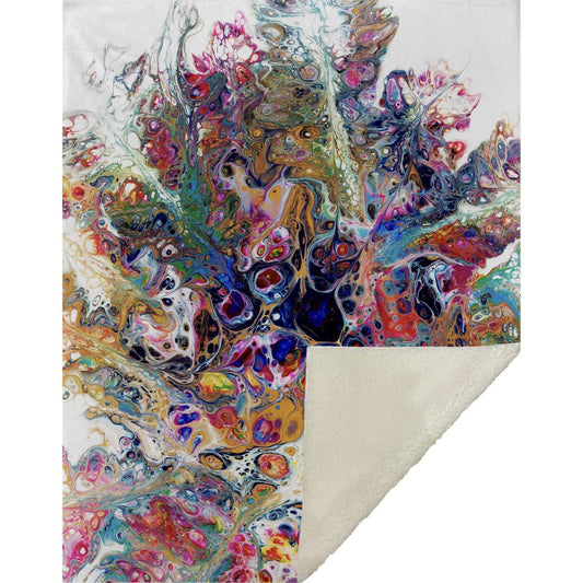 50" X 70" White Blue And Gold Abstract Microfiber Plush Throw Blanket