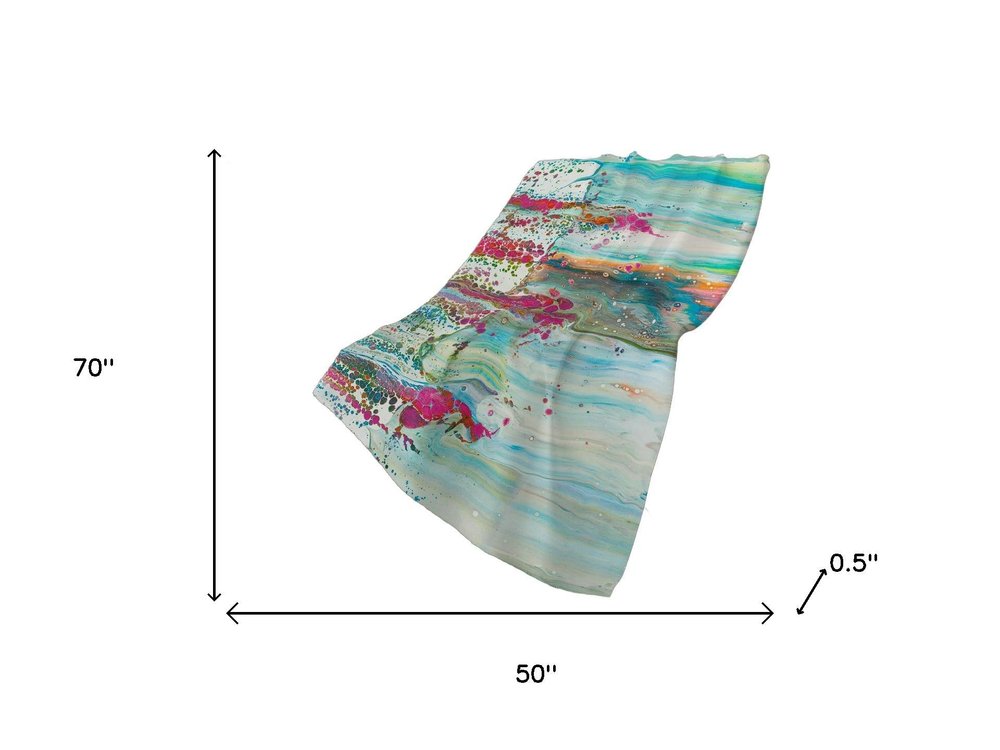 50" X 70" Ivory Pink And Teal Abstract Polyester Woven Plush Throw Blanket