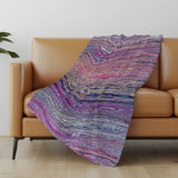 50" X 70" Lavender Blue And Ivory Abstract Polyester Woven Plush Throw Blanket