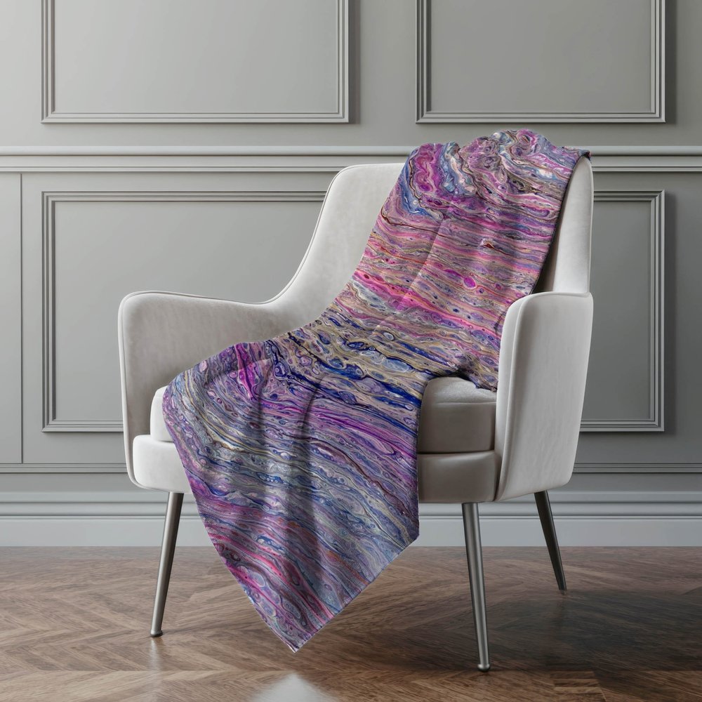 50" X 70" Lavender Blue And Ivory Abstract Polyester Woven Plush Throw Blanket