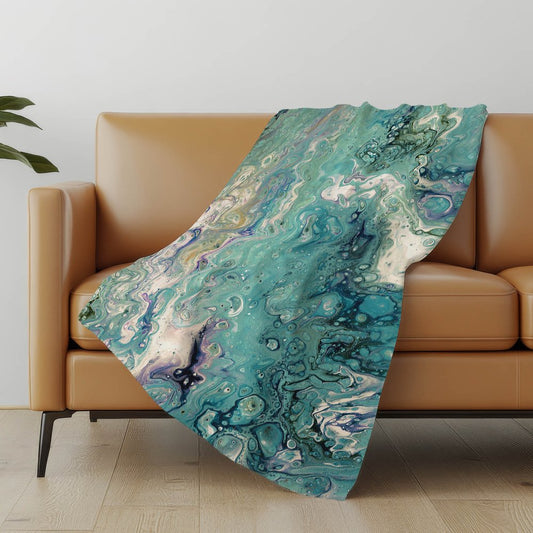 50" X 70" Teal And Ivory Abstract Polyester Woven Plush Throw Blanket