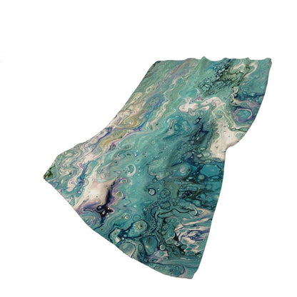 50" X 70" Teal And Ivory Abstract Polyester Woven Plush Throw Blanket