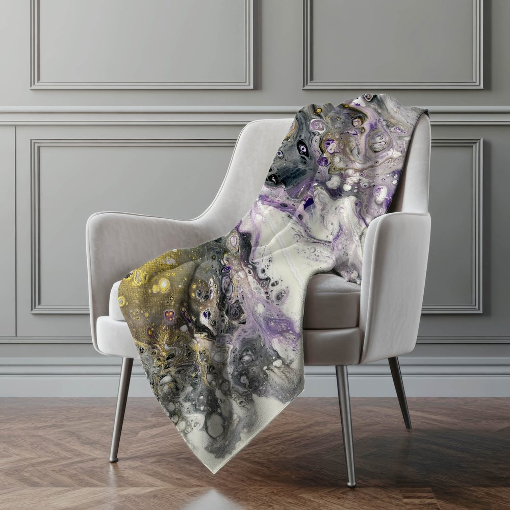 50" X 70" Amethyst And Ivory Abstract Polyester Woven Plush Throw Blanket