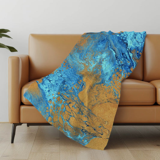 50" X 70" Cobalt And Copper Abstract Polyester Woven Plush Throw Blanket