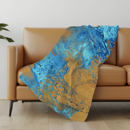 50" X 70" Cobalt And Copper Abstract Polyester Woven Plush Throw Blanket