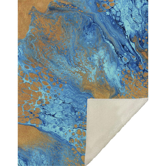 50" X 70" Cobalt And Copper Abstract Microfiber Plush Throw Blanket