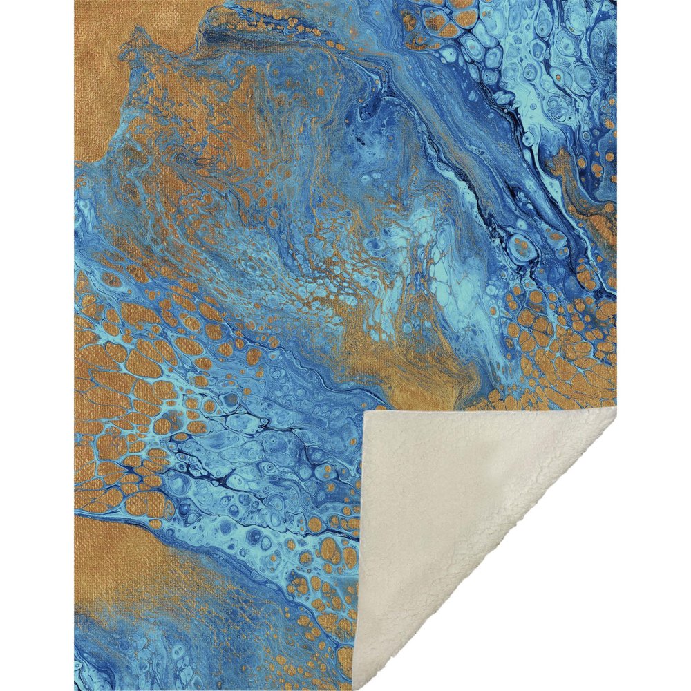 50" X 70" Cobalt And Copper Abstract Microfiber Plush Throw Blanket