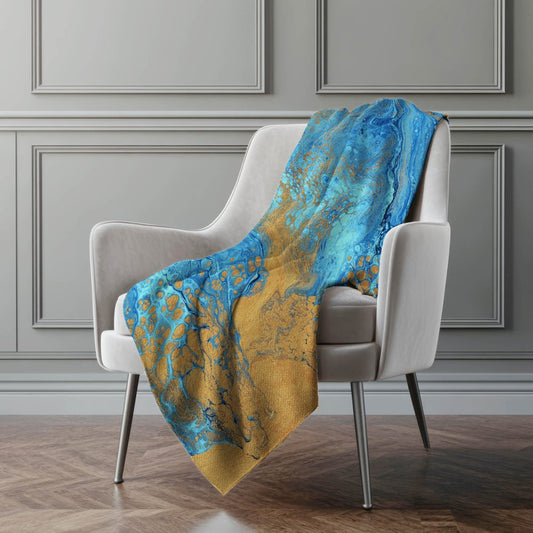 50" X 70" Cobalt And Copper Abstract Polyester Woven Plush Throw Blanket