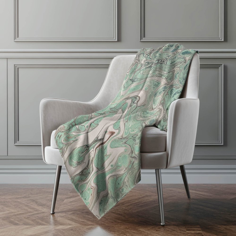 50" X 70" Mint Green And Ivory Abstract Polyester Woven Plush Throw Blanket
