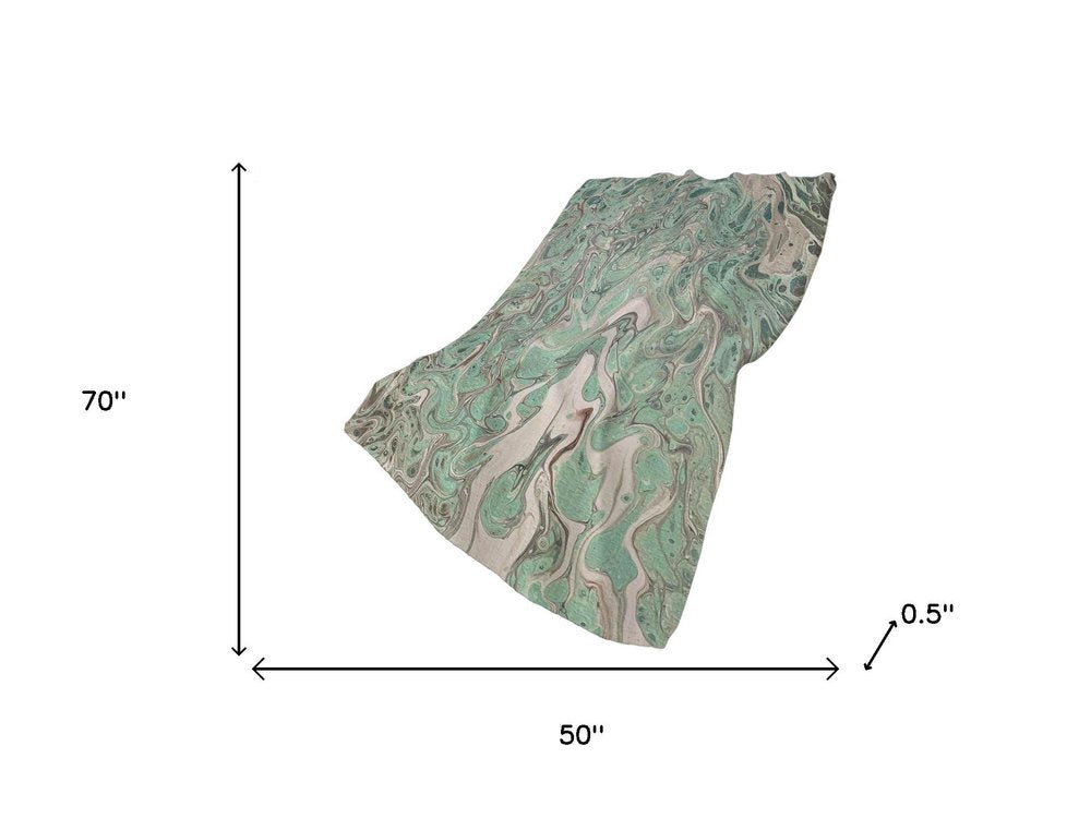 50" X 70" Mint Green And Ivory Abstract Polyester Woven Plush Throw Blanket