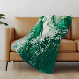 50" X 70" Green And Ivory Abstract Polyester Woven Plush Throw Blanket