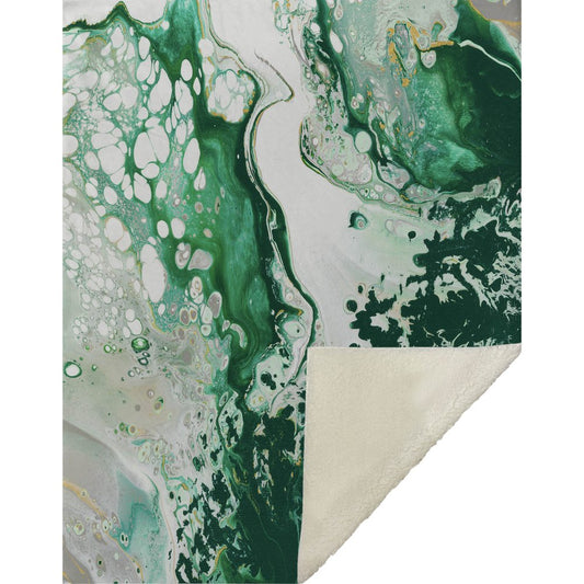 50" X 70" Green And Ivory Abstract Microfiber Plush Throw Blanket