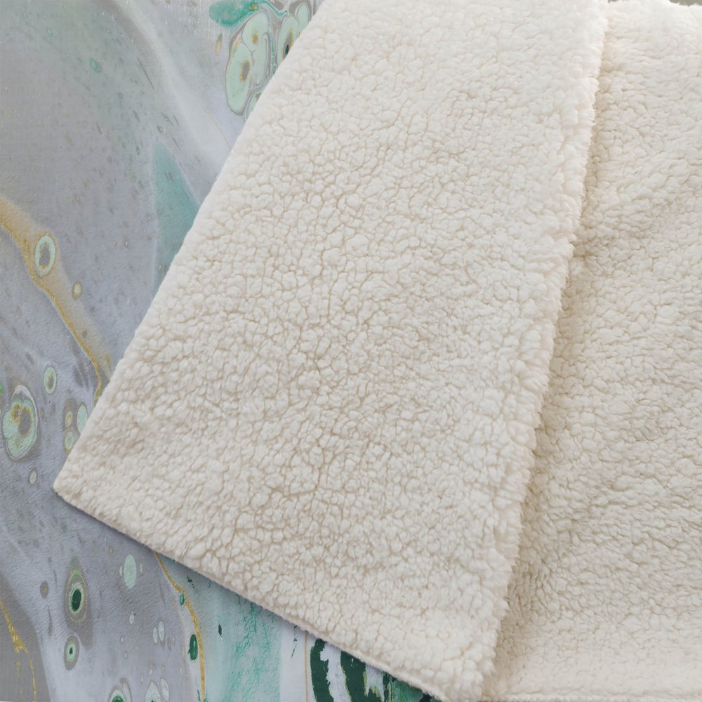 50" X 70" Green And Ivory Abstract Microfiber Plush Throw Blanket