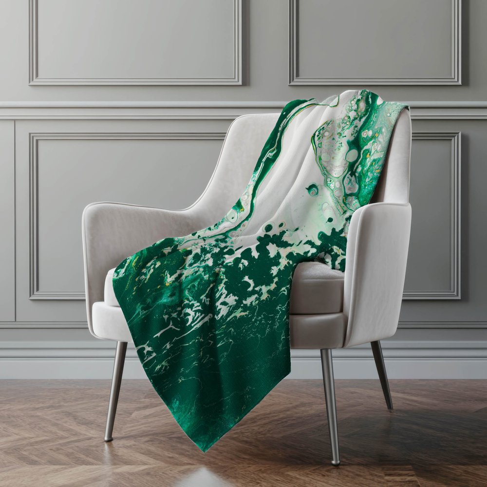 50" X 70" Green And Ivory Abstract Polyester Woven Plush Throw Blanket