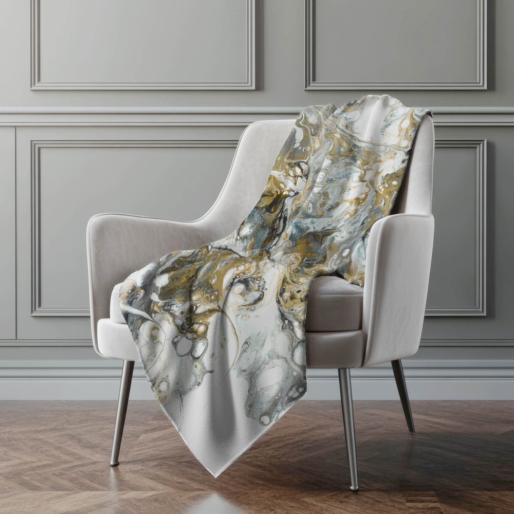 50" X 70" Gray And Ivory Abstract Polyester Woven Plush Throw Blanket
