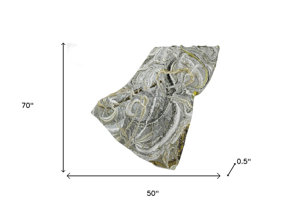 50" X 70" Ivory And Charcoal Abstract Polyester Woven Plush Throw Blanket