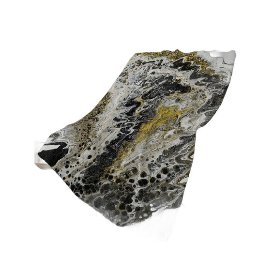 50" X 70" Ivory Black And Gold Abstract Polyester Woven Plush Throw Blanket