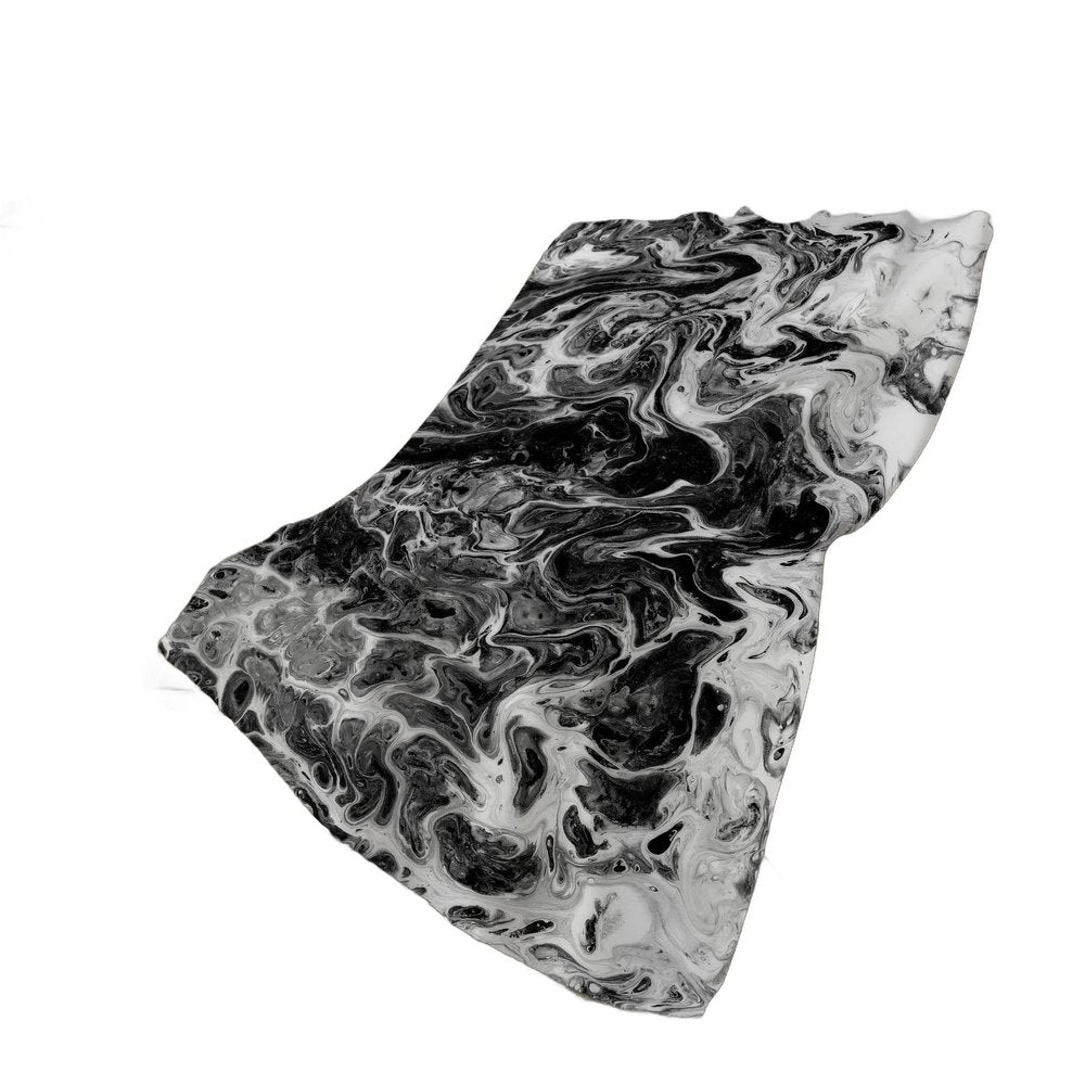 50" X 70" Ivory And Black Abstract Polyester Woven Plush Throw Blanket