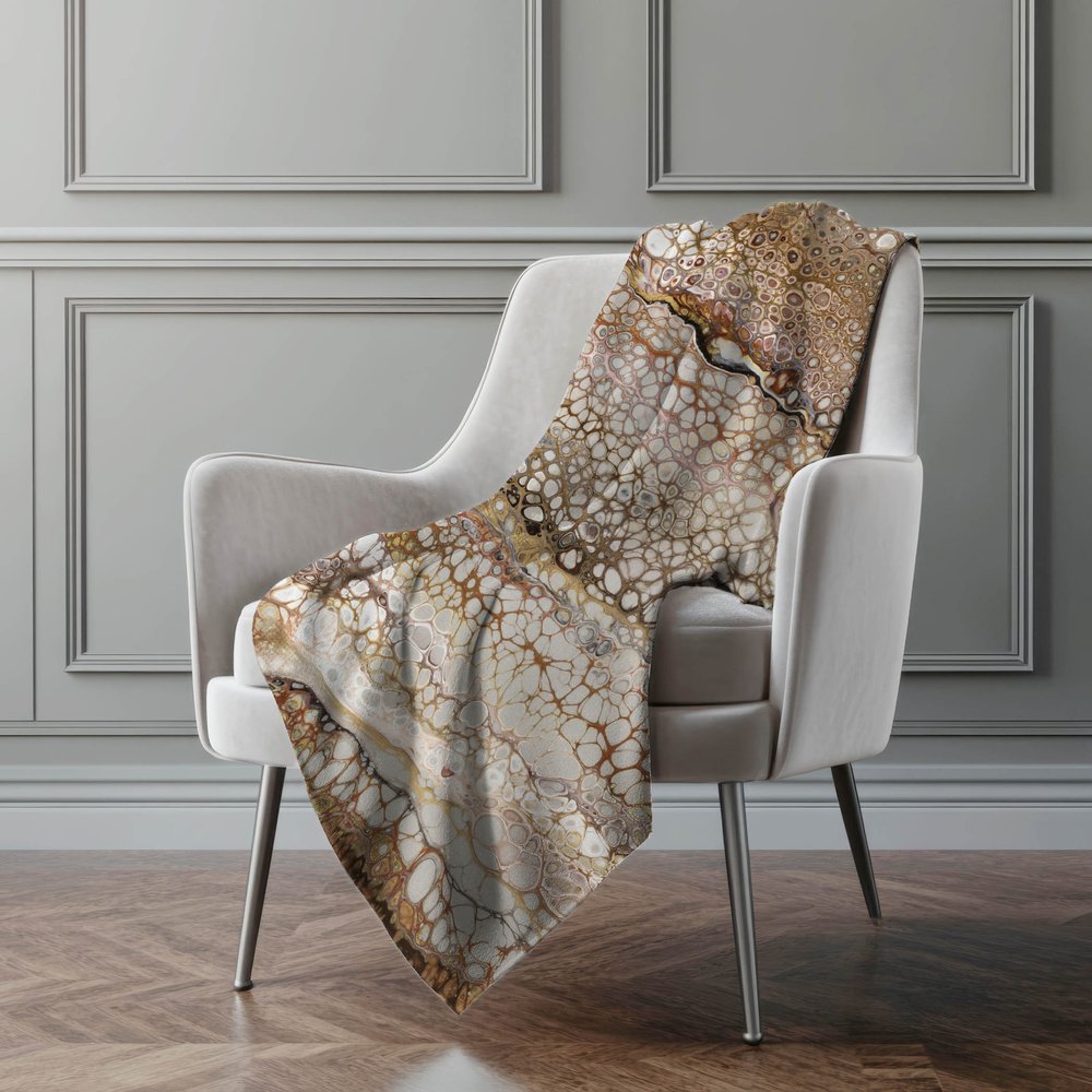 50" X 70" Chocolate And Ivory Abstract Polyester Woven Plush Throw Blanket