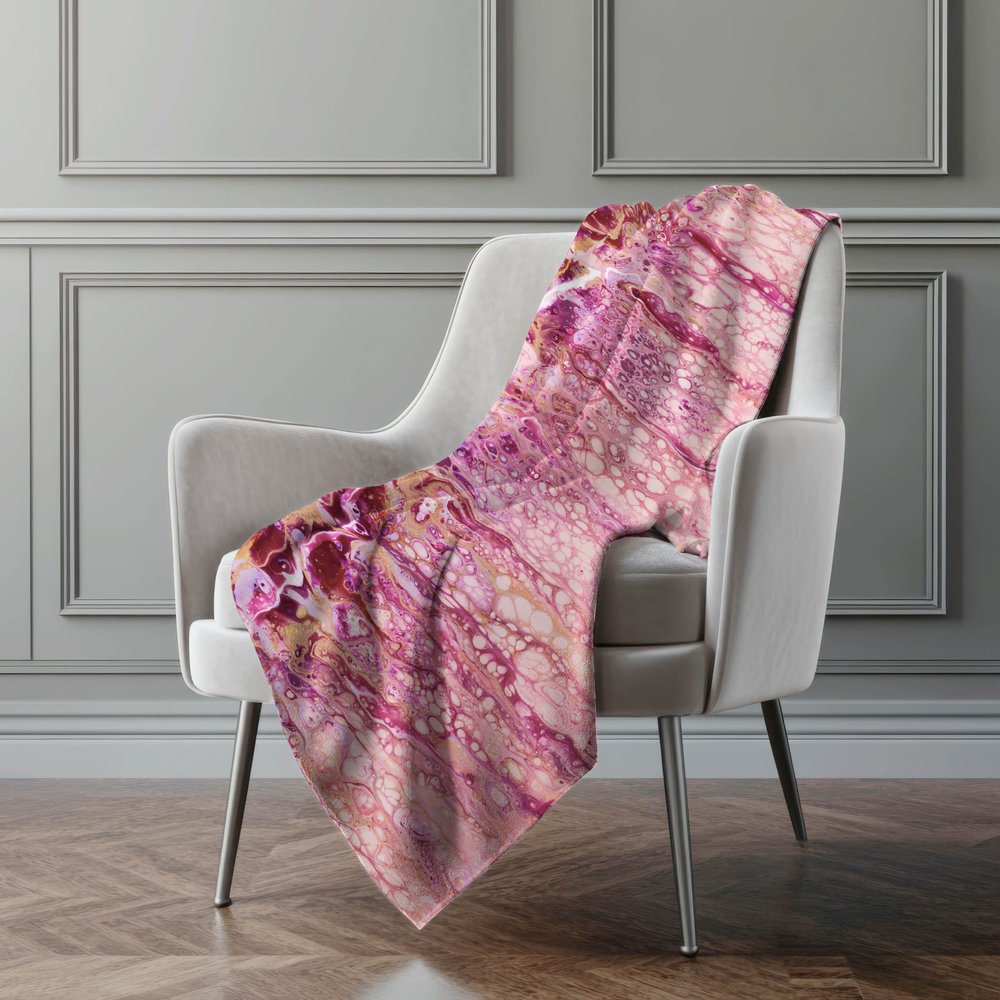 50" X 70" Pink And Ivory Abstract Polyester Woven Plush Throw Blanket