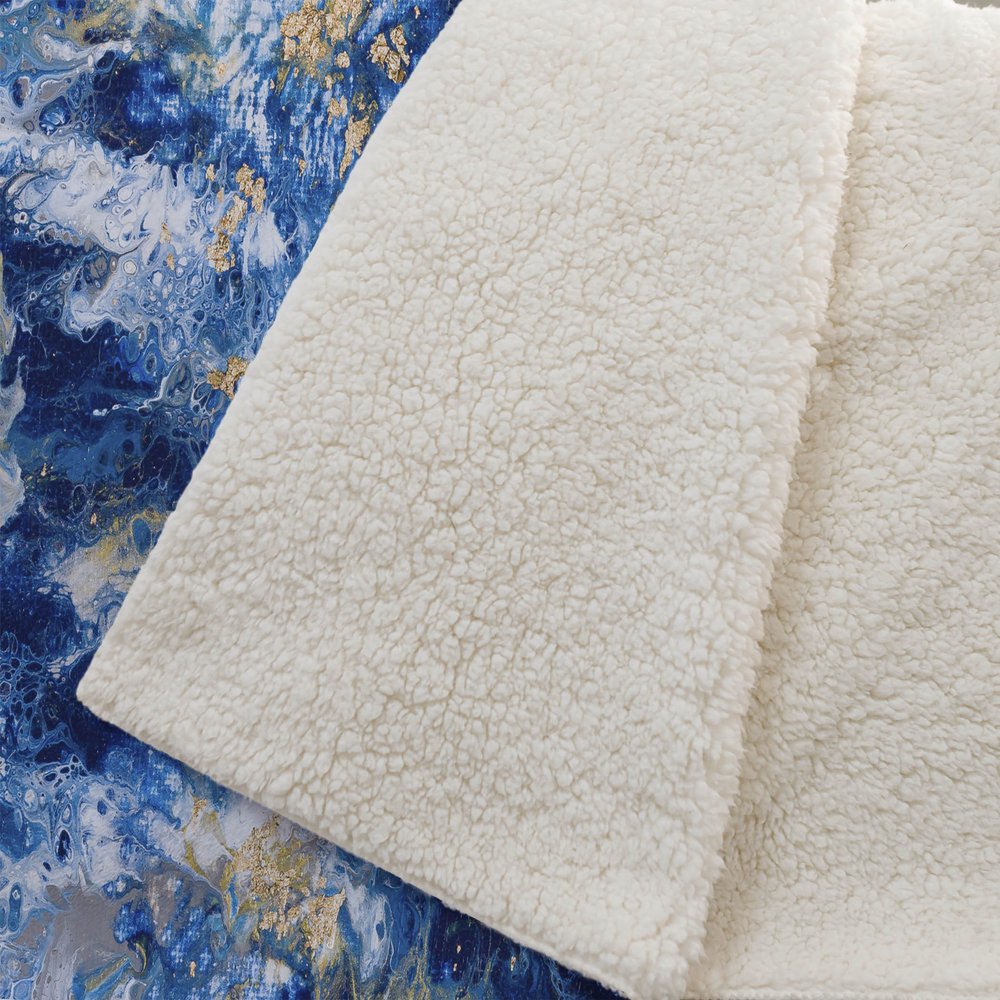 50" X 70" Blue Ivory And Gold Abstract Polyester Woven Plush Throw Blanket