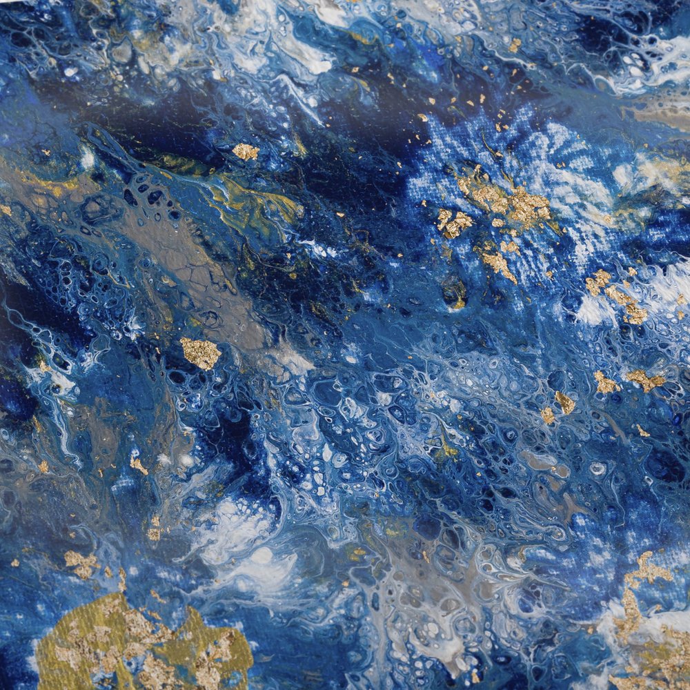 50" X 70" Blue Ivory And Gold Abstract Polyester Woven Plush Throw Blanket