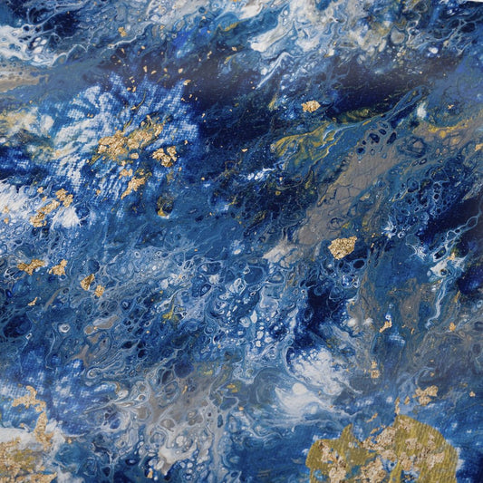 50" X 70" Blue Ivory And Gold Abstract Polyester Woven Plush Throw Blanket