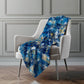 50" X 70" Blue Ivory And Gold Abstract Polyester Woven Plush Throw Blanket